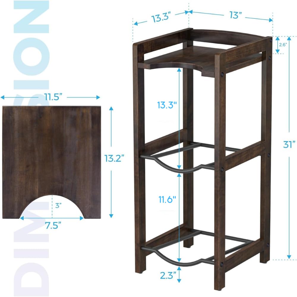 5 Gallon Water Jug Holder with Top Shelves, 3-Tiers Solid Wood Water Dispenser Stand Y76072