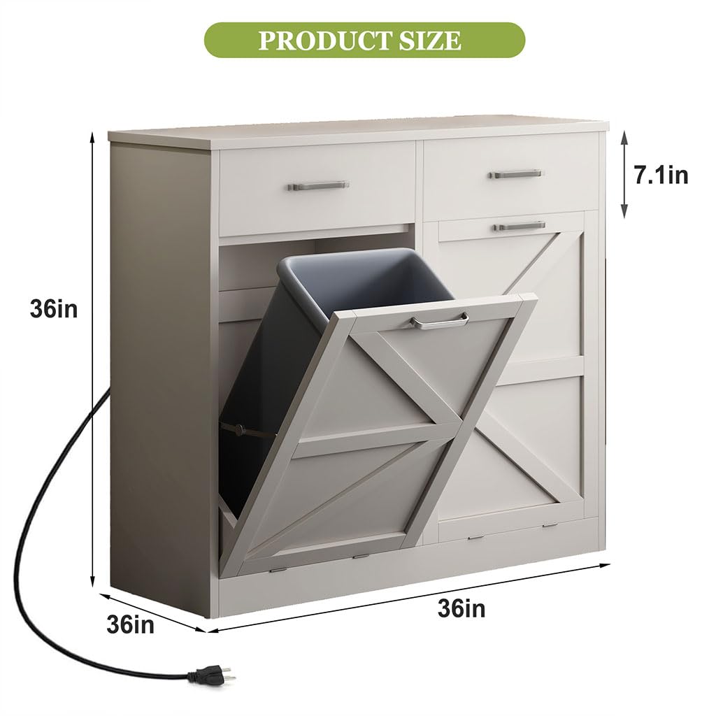 White Wooden Tilt Out Trash Cabinet K729553