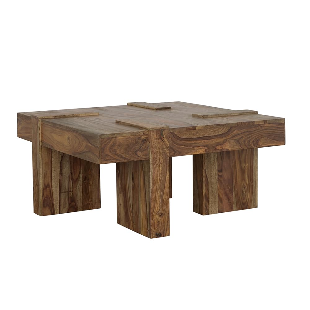 Sheesham Wood Square Coffee Table with Wooden Legs Q83687