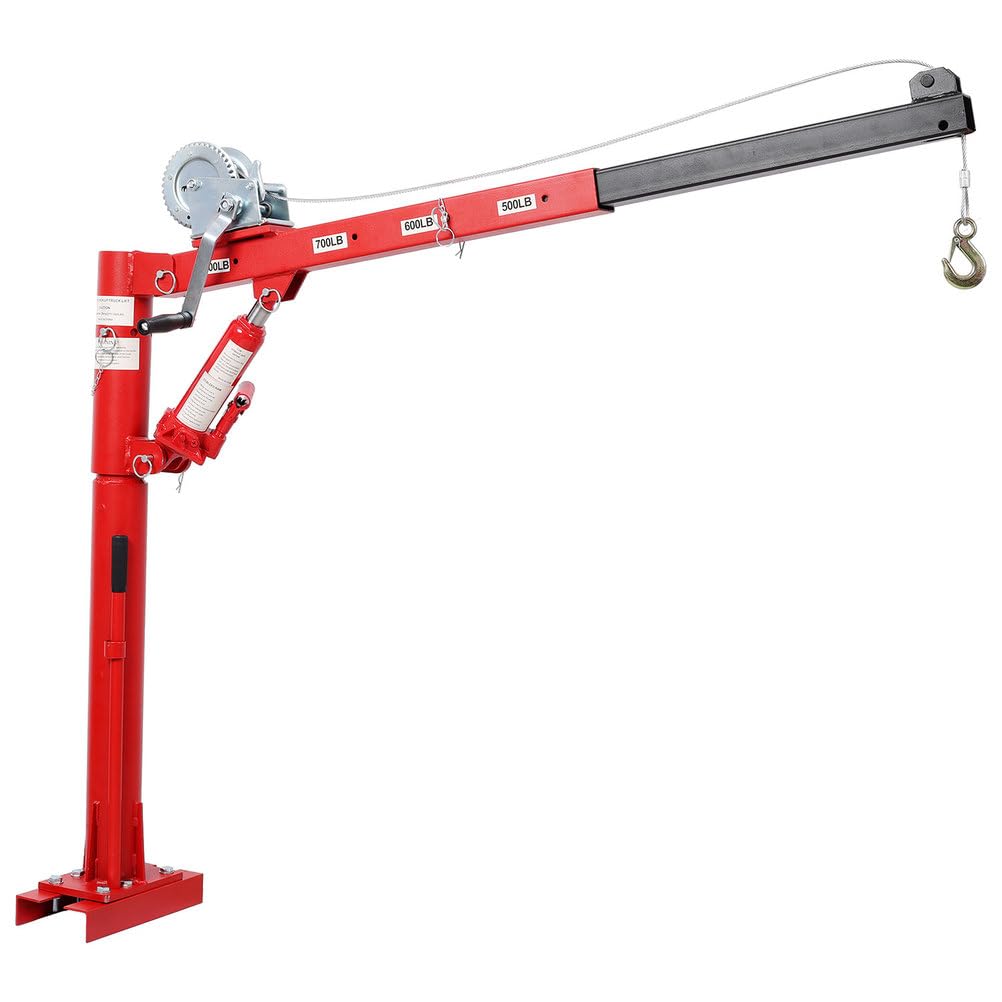 Pickup Truck Crane with Manual Winch, 1000 lb Capacity, Adjustable Boom, 360° Swivel Base, Heavy Duty Steel K840