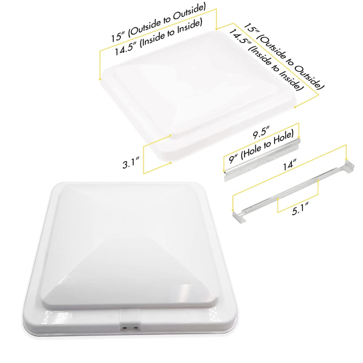 White 14" x 14" Replacement RV Roof Vent Lid Cover K2152