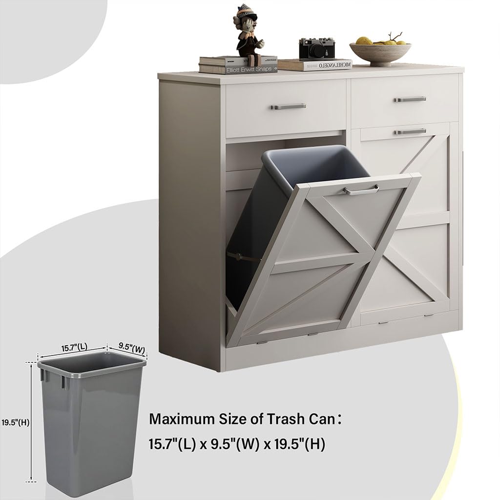 White Wooden Tilt Out Trash Cabinet K729553