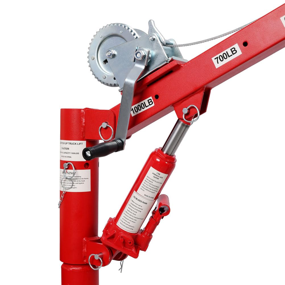 Pickup Truck Crane with Manual Winch, 1000 lb Capacity, Adjustable Boom, 360° Swivel Base, Heavy Duty Steel K840