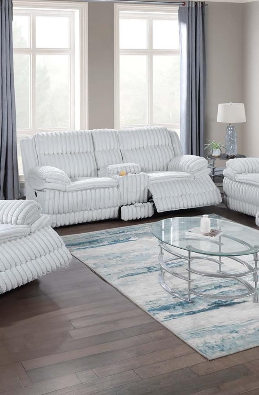 Light Gray Corduroy Manual Motion Loveseat N748