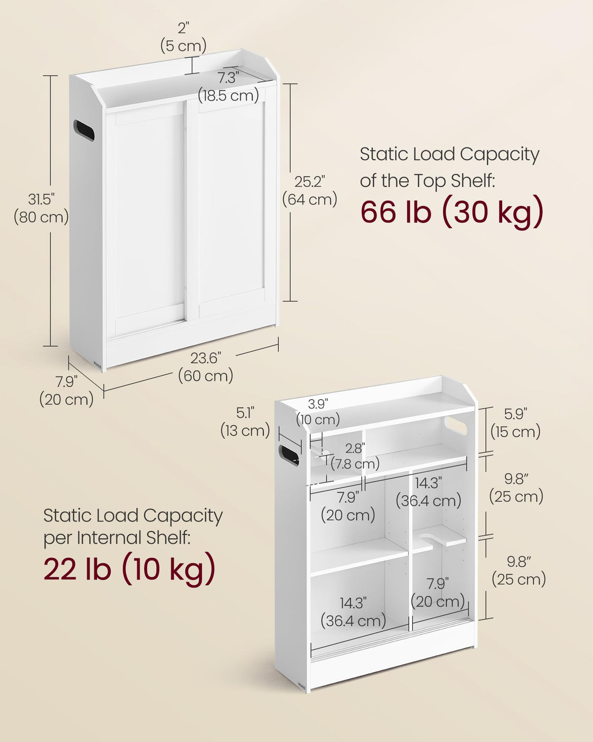 Slim Bathroom Storage Cabinet with Sliding Doors X870