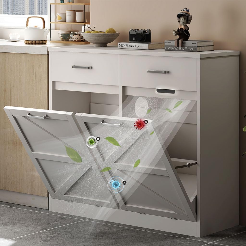 White Wooden Tilt Out Trash Cabinet K729553