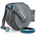 Retractable Garden Hose Reel, 5/8 in x 100 ft Wall Mount Heavy Duty with 10-Pattern Nozzle, Dark Grey D42604