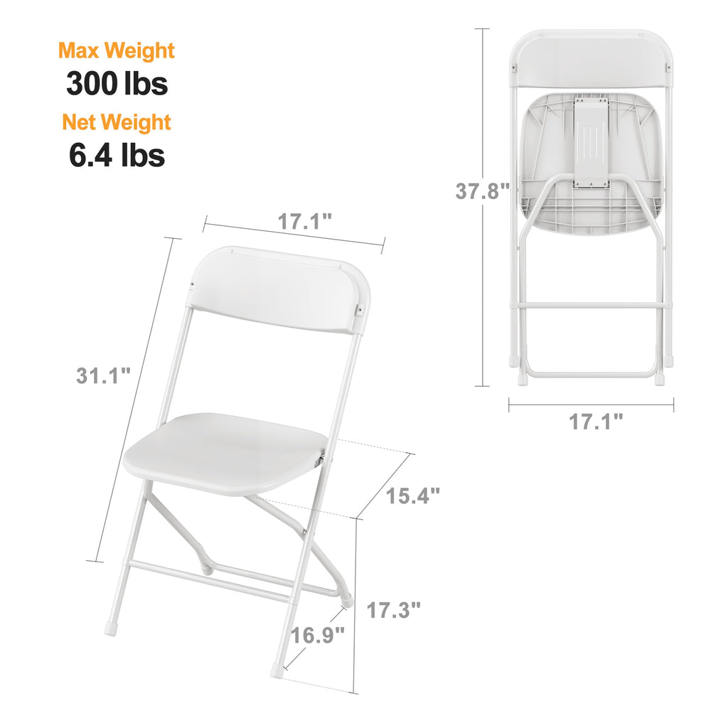 6 Pack White Plastic Folding Chair with Steel Frame K525