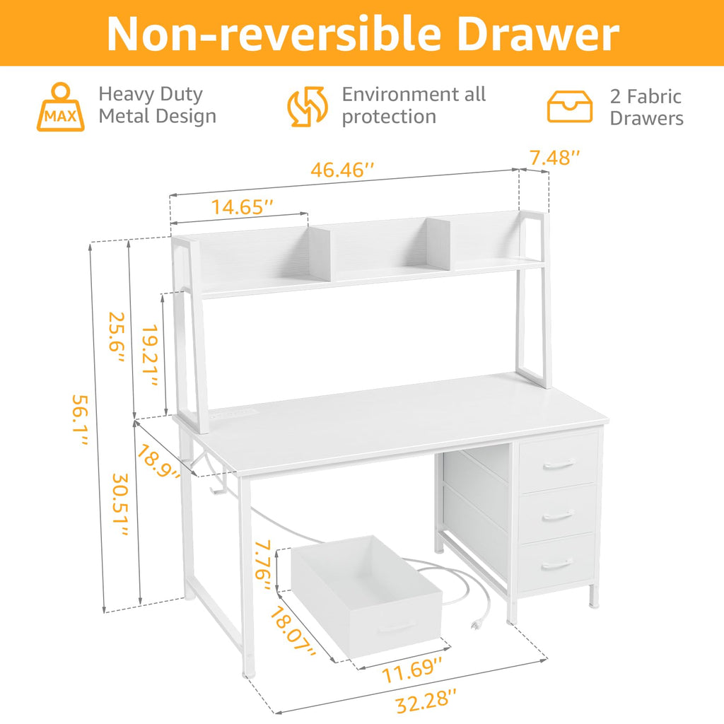 White Computer Desk with Hutch & Drawers 47 Inch A227225