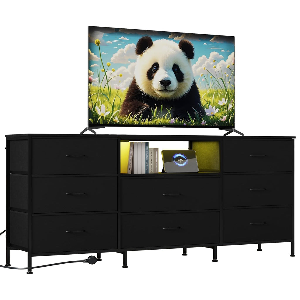 Black 8 Drawer TV Stand Dresser with Steel Frame K560