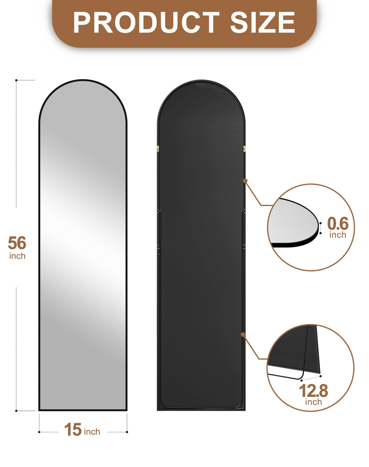 Arched Full Length Black Floor Mirror with Stand S735