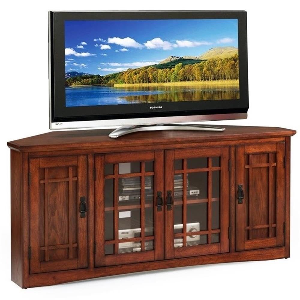 56" Corner TV Stand with Tempered Glass Doors and Adjustable Shelves U5568