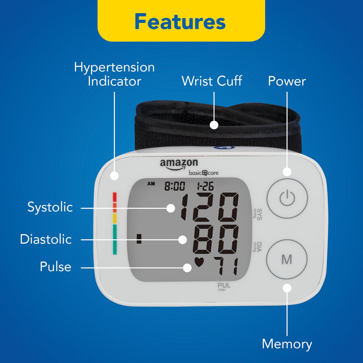Wrist Blood Pressure Monitor with Large Display C503