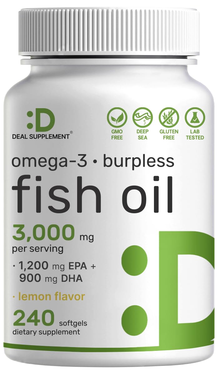 Omega 3 Fish Oil 3,000mg 240 Softgels EPA DHA Lemon Flavored N36537