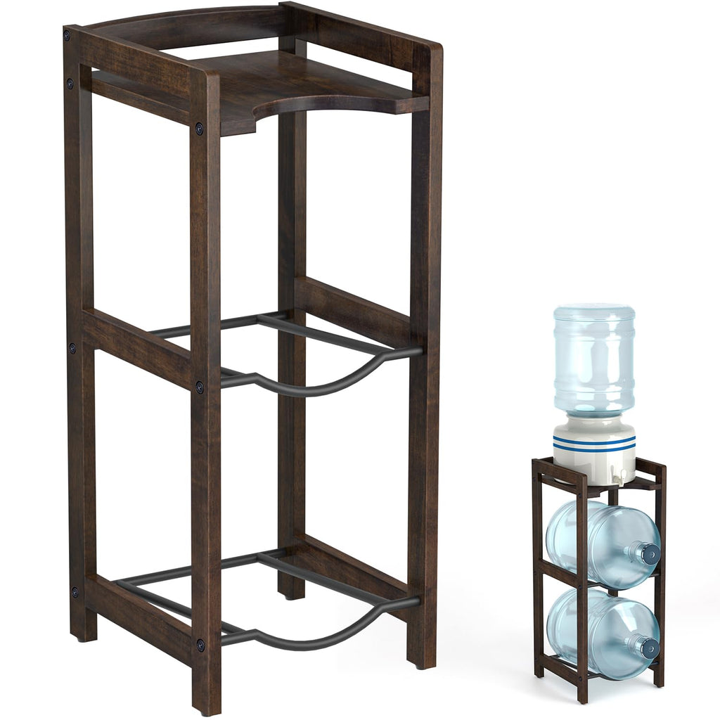 5 Gallon Water Jug Holder with Top Shelves, 3-Tiers Solid Wood Water Dispenser Stand Y76072