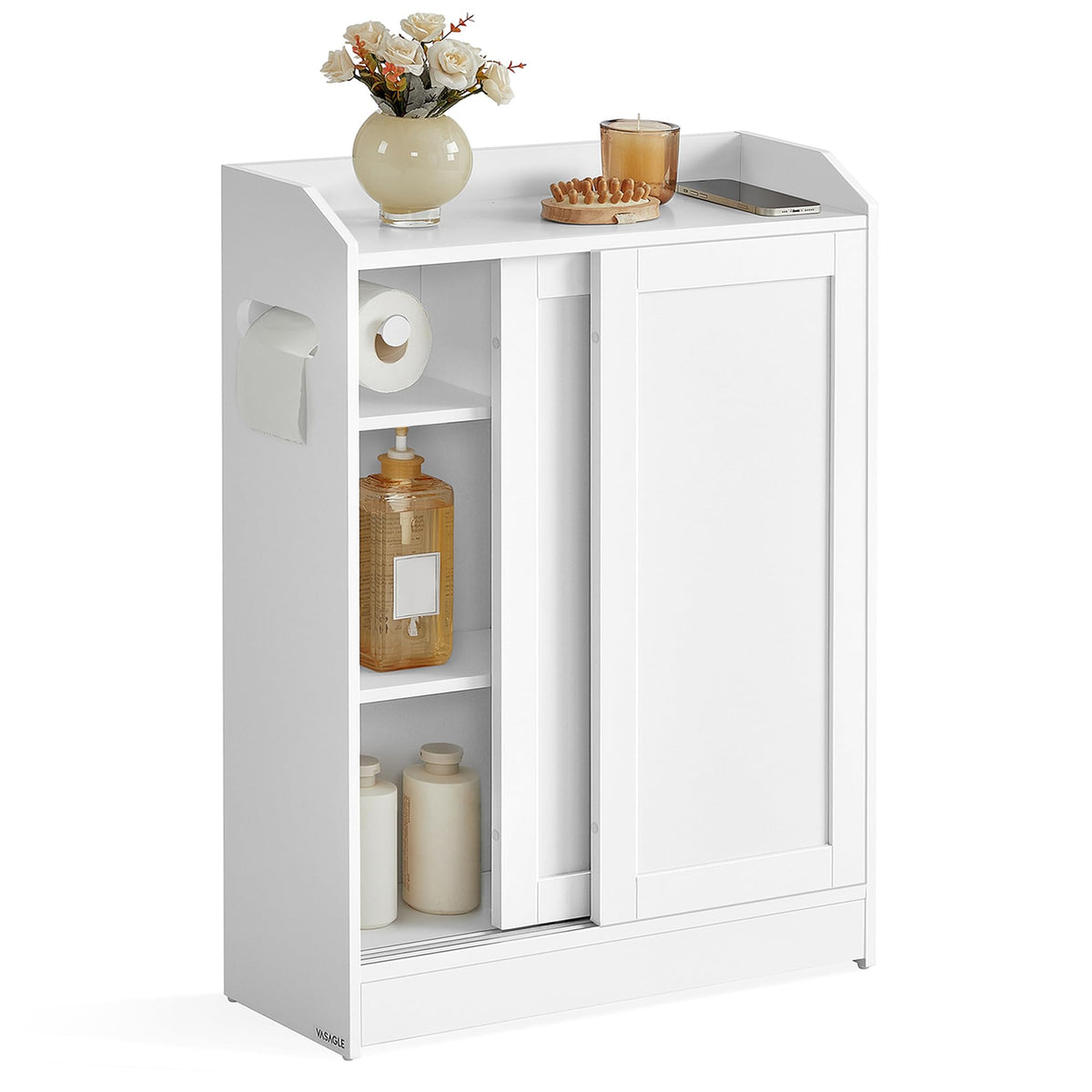 Slim Bathroom Storage Cabinet with Sliding Doors X870