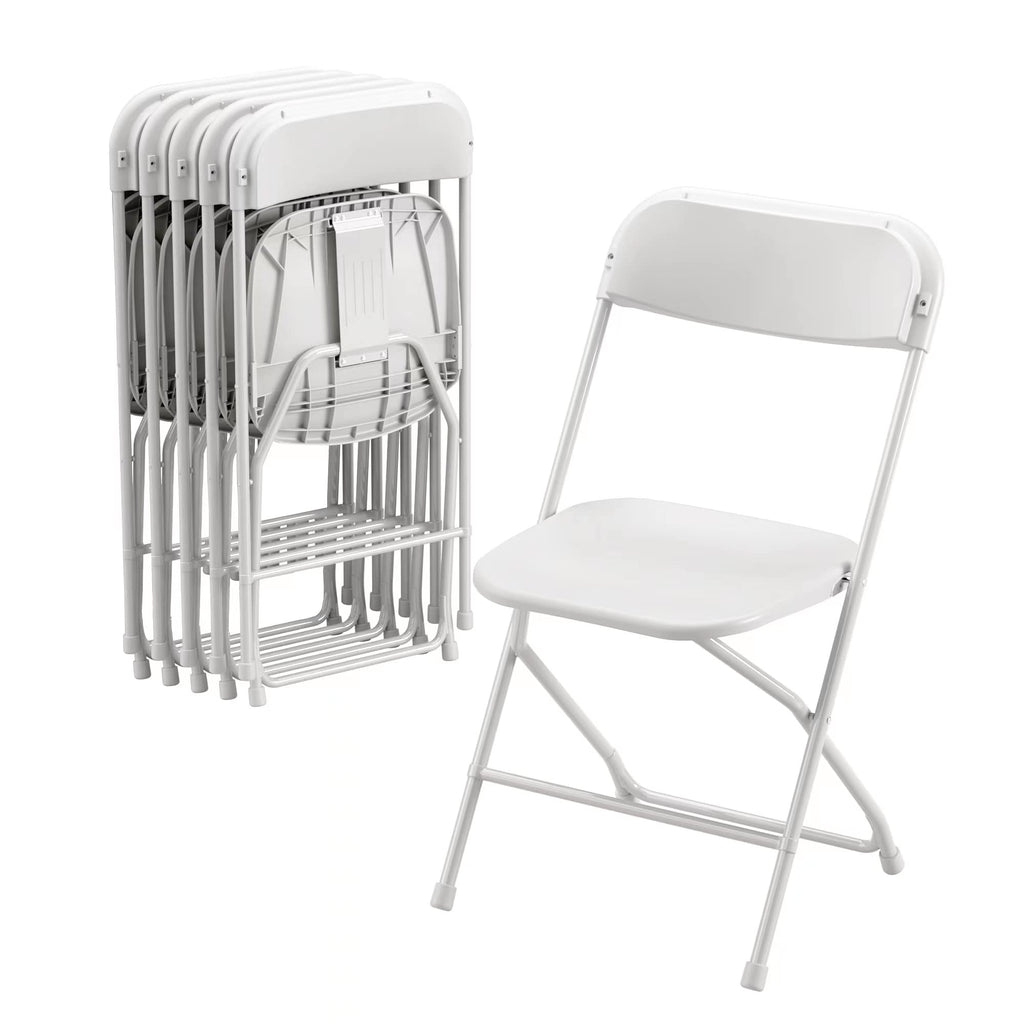 6 Pack White Plastic Folding Chair with Steel Frame K525