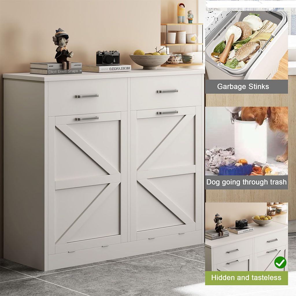 White Wooden Tilt Out Trash Cabinet K729553