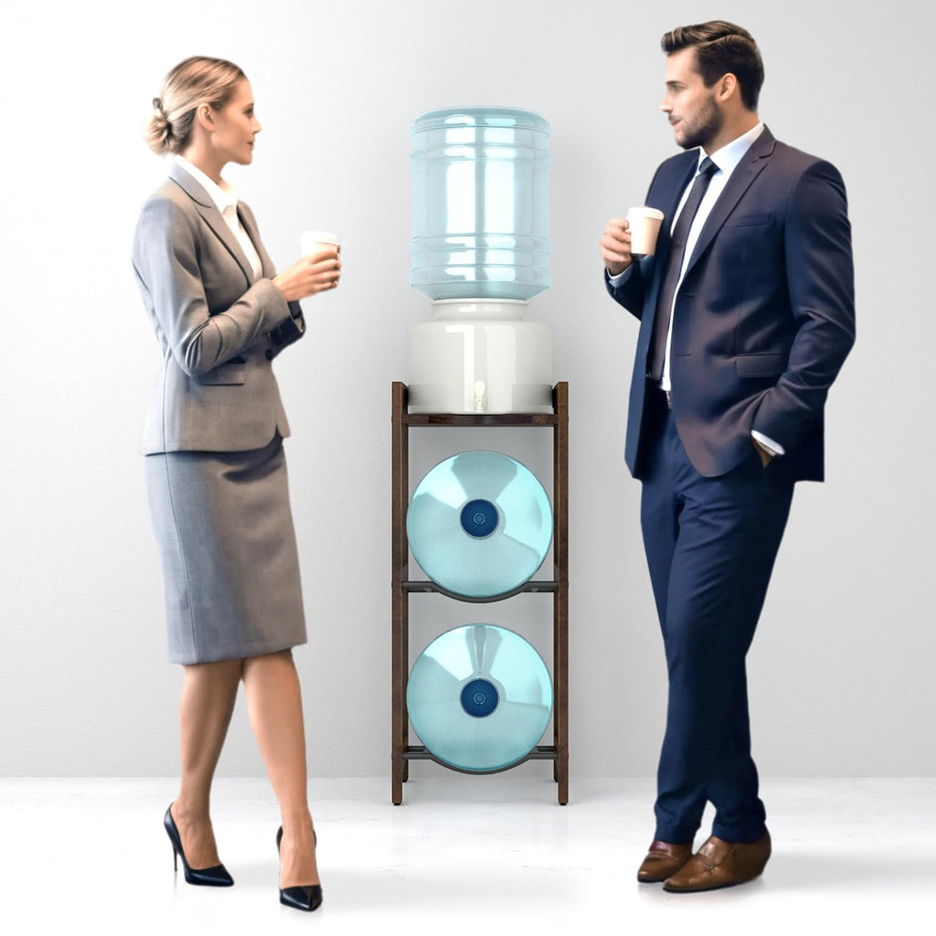 5 Gallon Water Jug Holder with Top Shelves, 3-Tiers Solid Wood Water Dispenser Stand Y76072