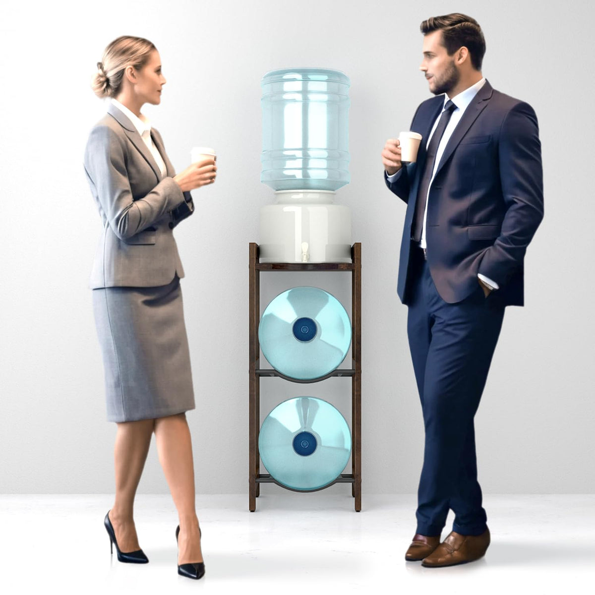 5 Gallon Water Jug Holder with Top Shelves, 3-Tiers Solid Wood Water Dispenser Stand Y76072