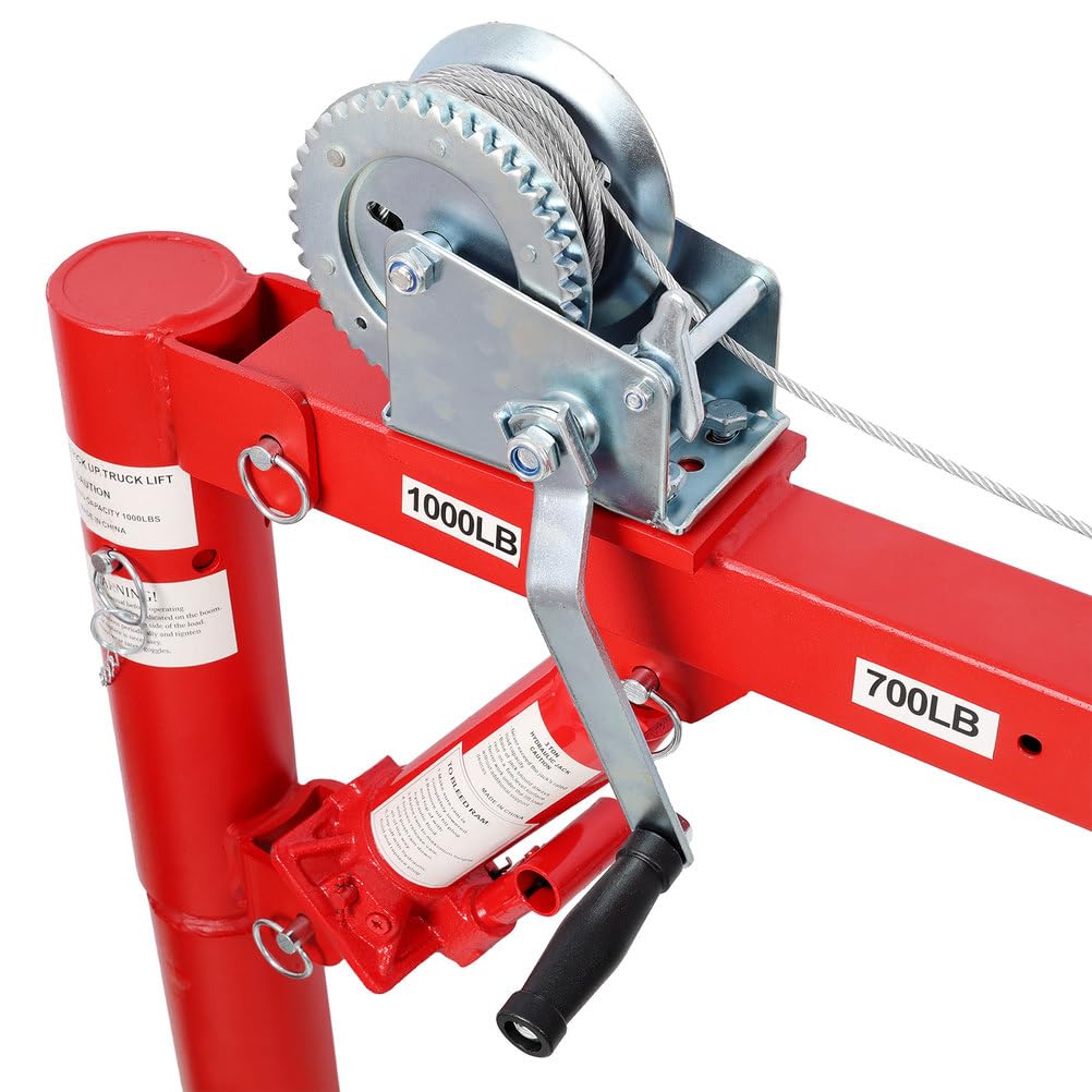 Pickup Truck Crane with Manual Winch, 1000 lb Capacity, Adjustable Boom, 360° Swivel Base, Heavy Duty Steel K840
