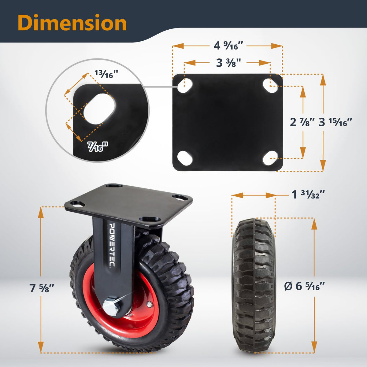 6 Inch Caster Wheels Set of 4 Heavy Duty Rubber D920