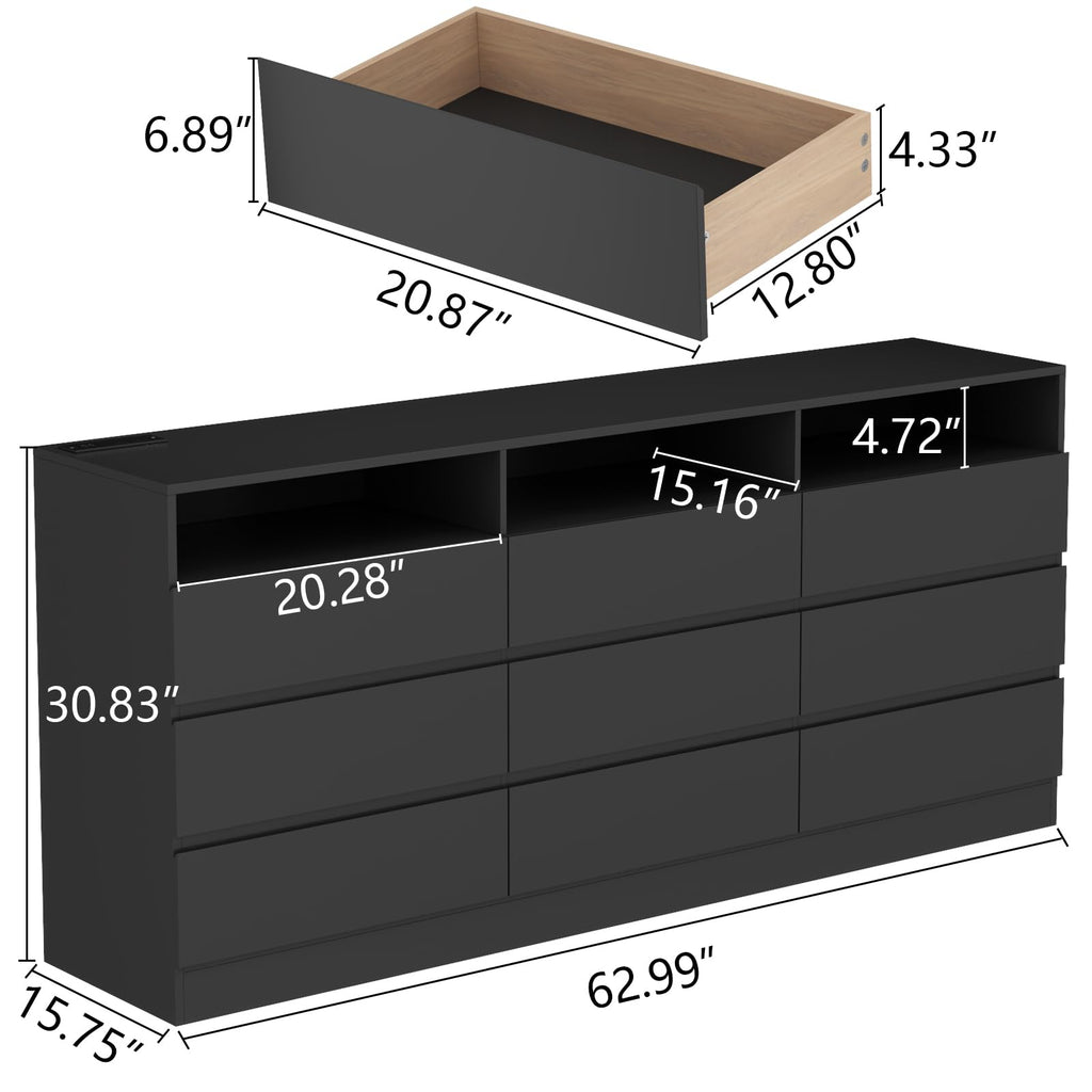 9 Drawer Dresser with Power Outlet C4008