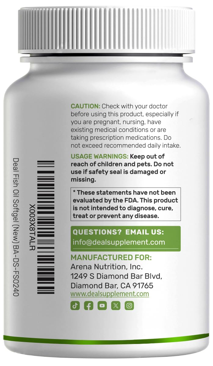 Omega 3 Fish Oil 3,000mg 240 Softgels EPA DHA Lemon Flavored N36537