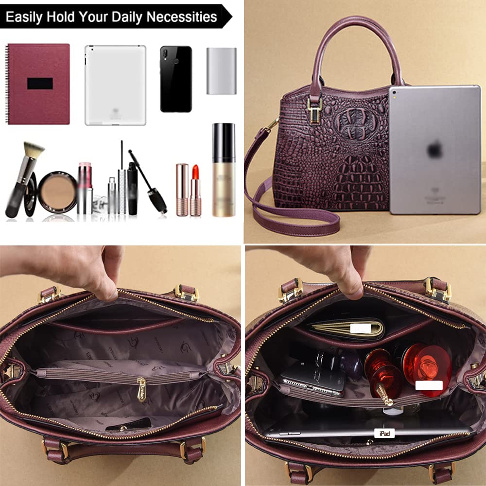 Crocodile Leather Satchel Handbag with Shoulder Strap Q597716
