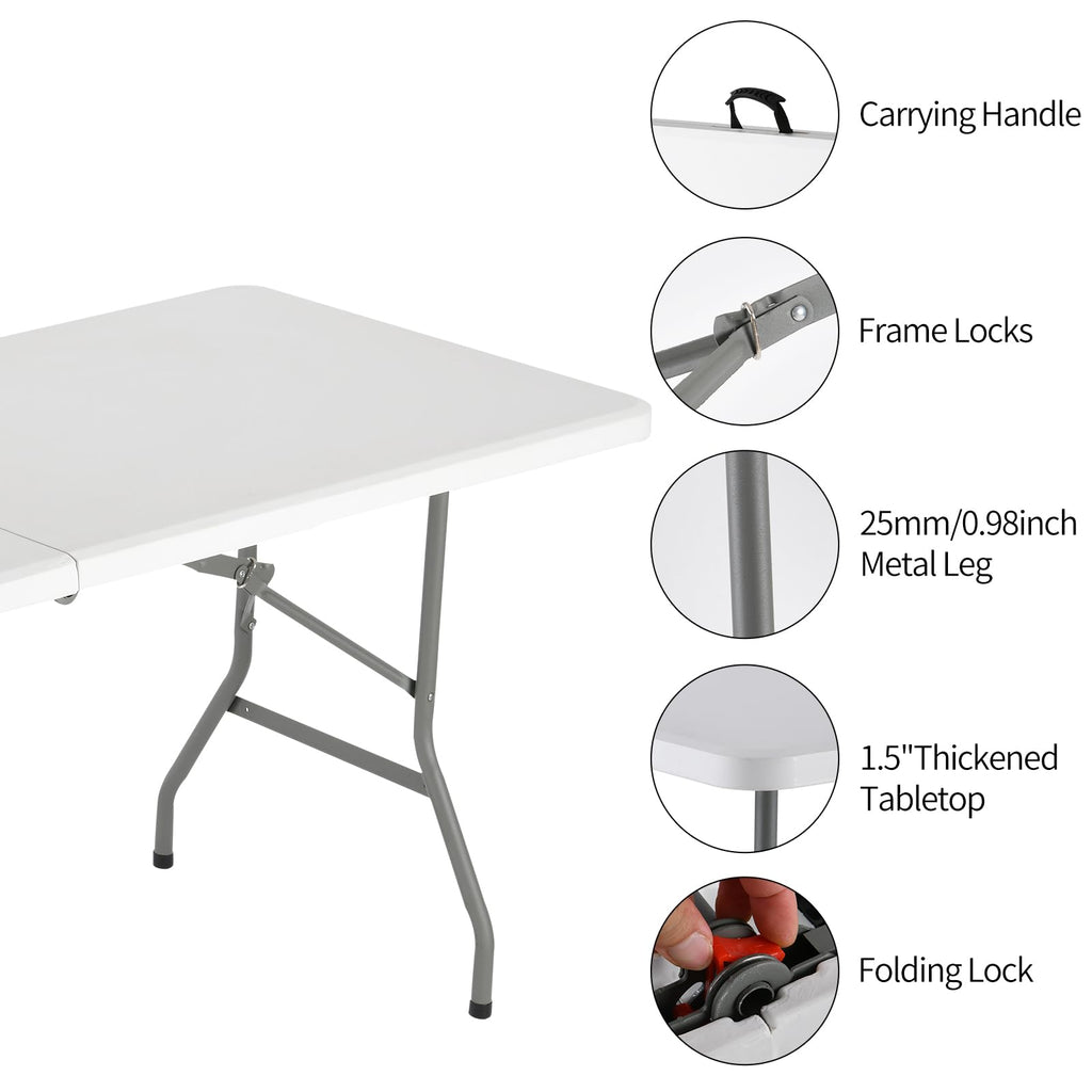 White Portable Folding Table with Carrying Handle T438123