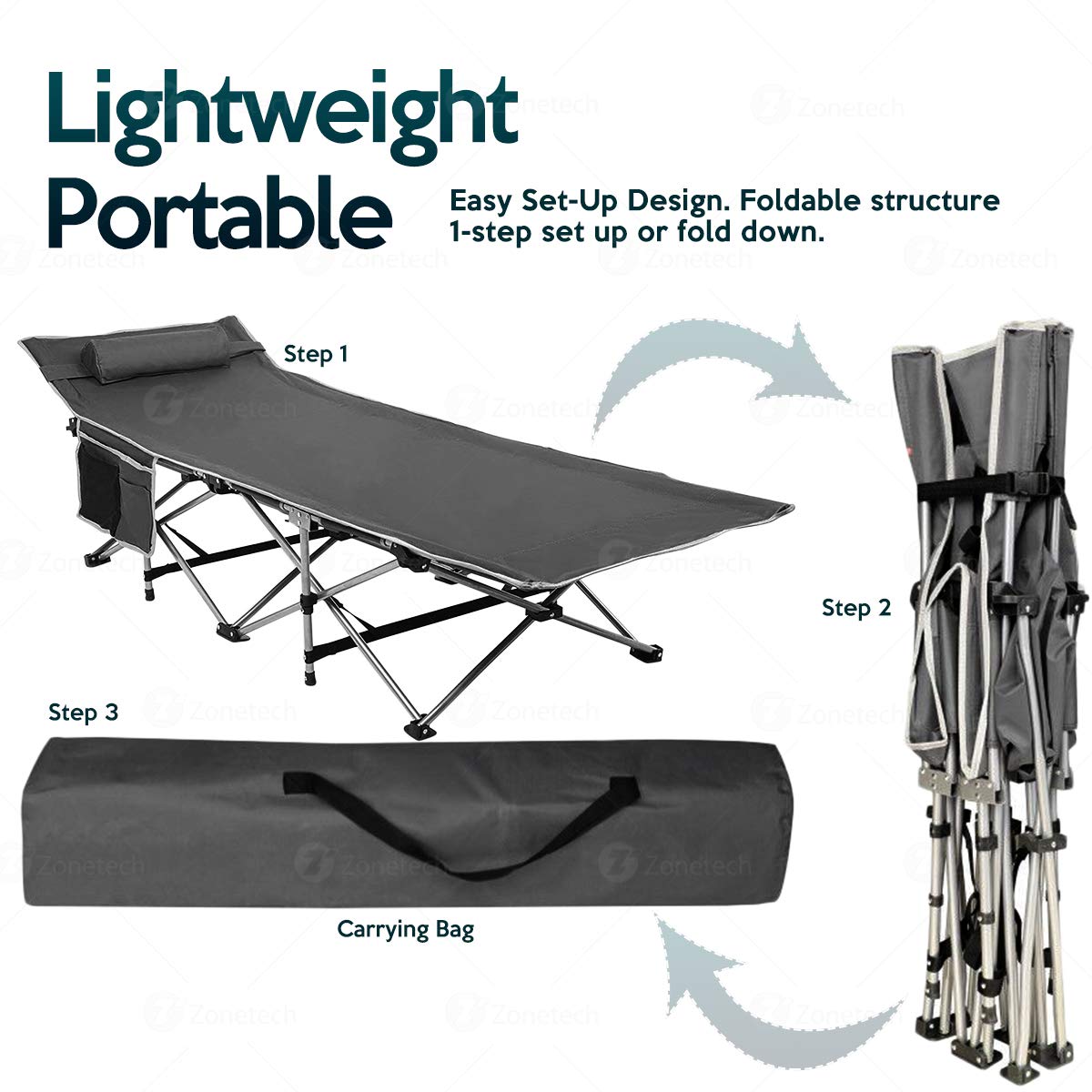 Folding Lightweight Portable Heavy Duty Travel Cot with Large Pocket P773816