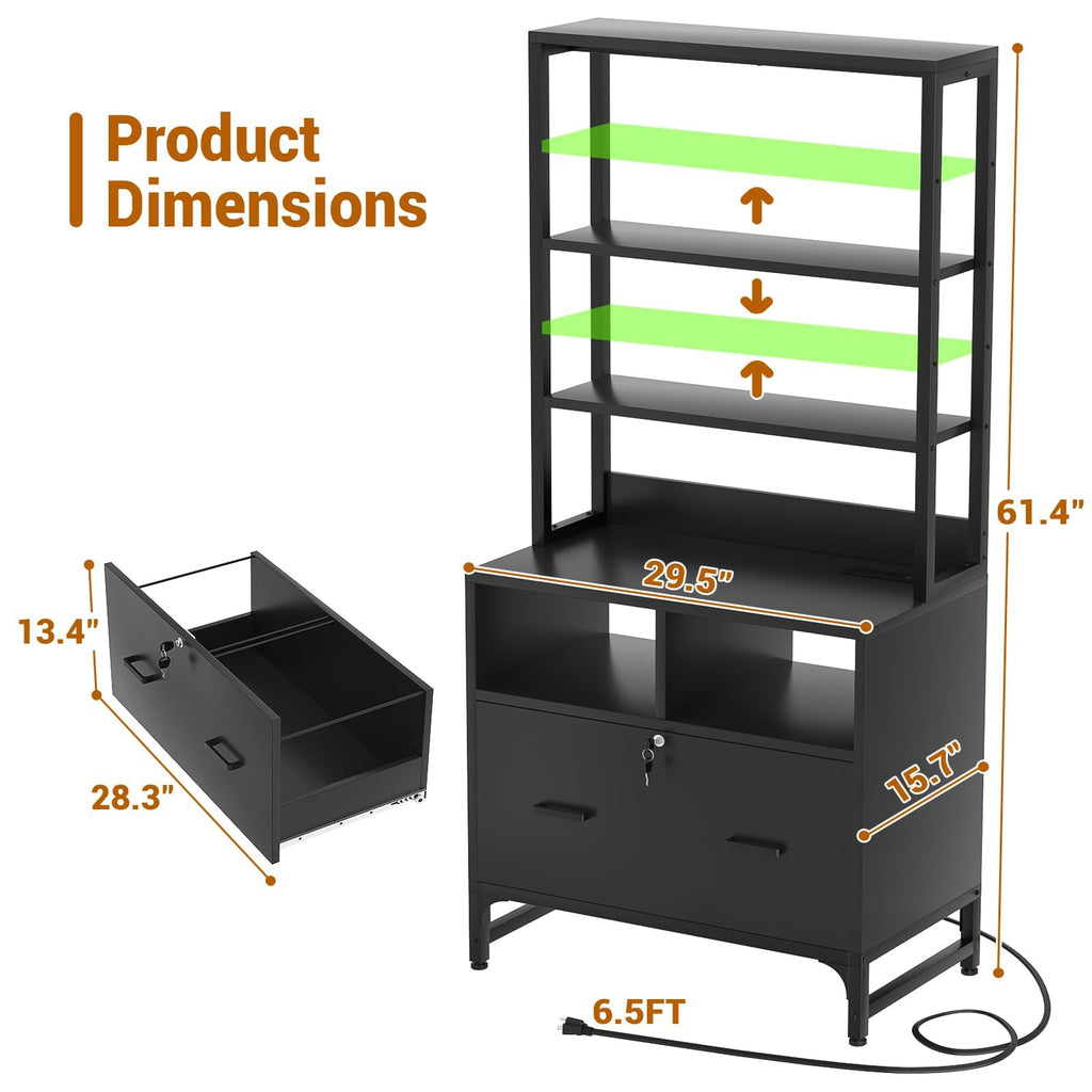 Black File Cabinet with Charging Station M791167