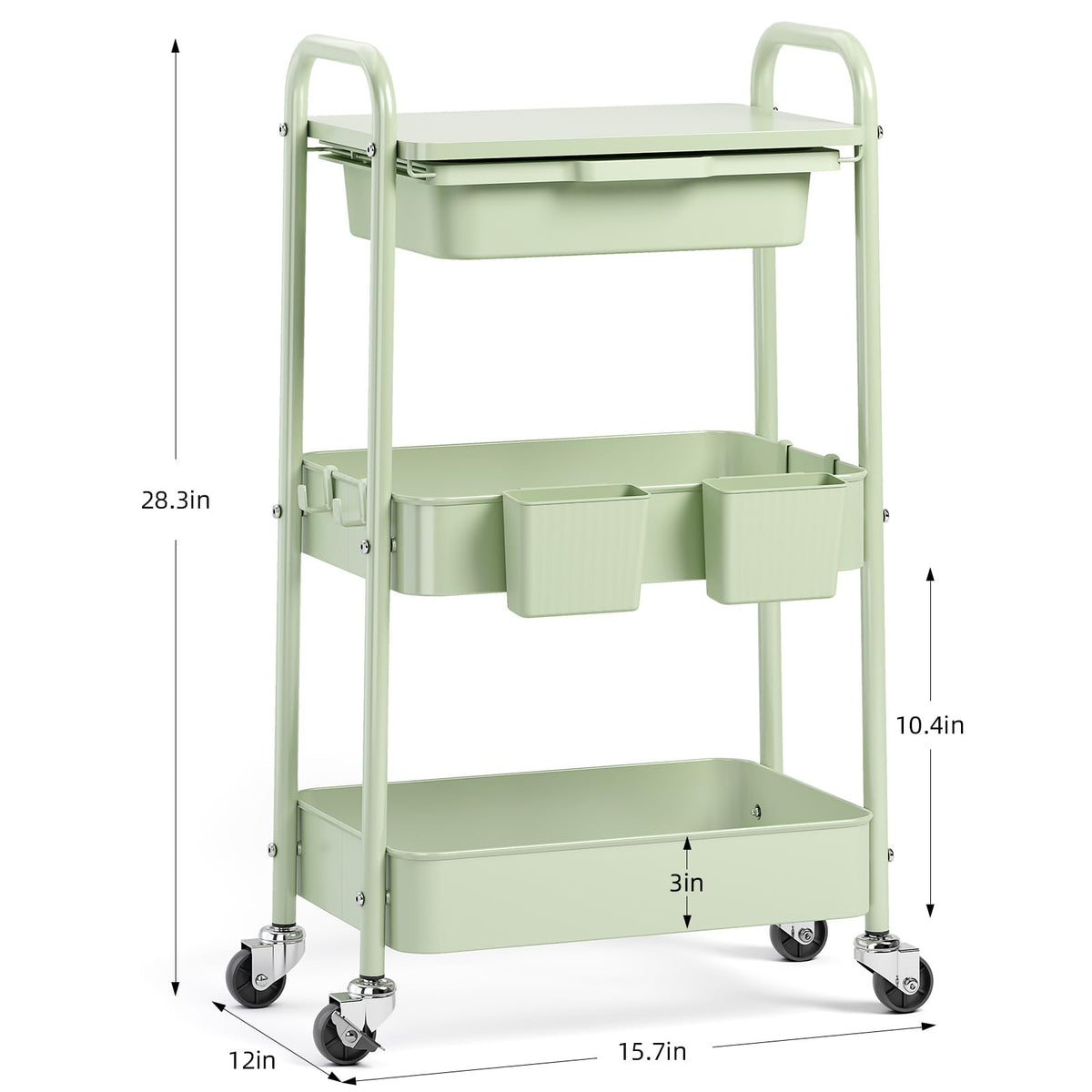 3 Tier Metal Rolling Cart with Drawer Q1758