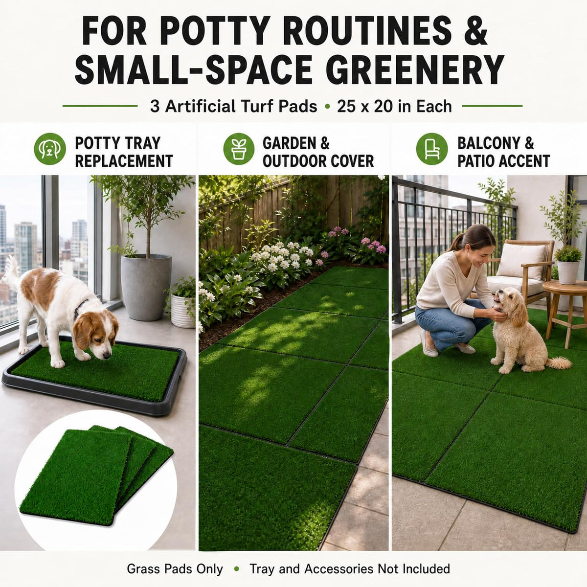 Dog Potty Grass Pads, 3 Pack, 25 x 20 in Replacement Turf X19190