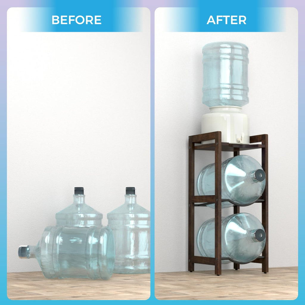5 Gallon Water Jug Holder with Top Shelves, 3-Tiers Solid Wood Water Dispenser Stand Y76072