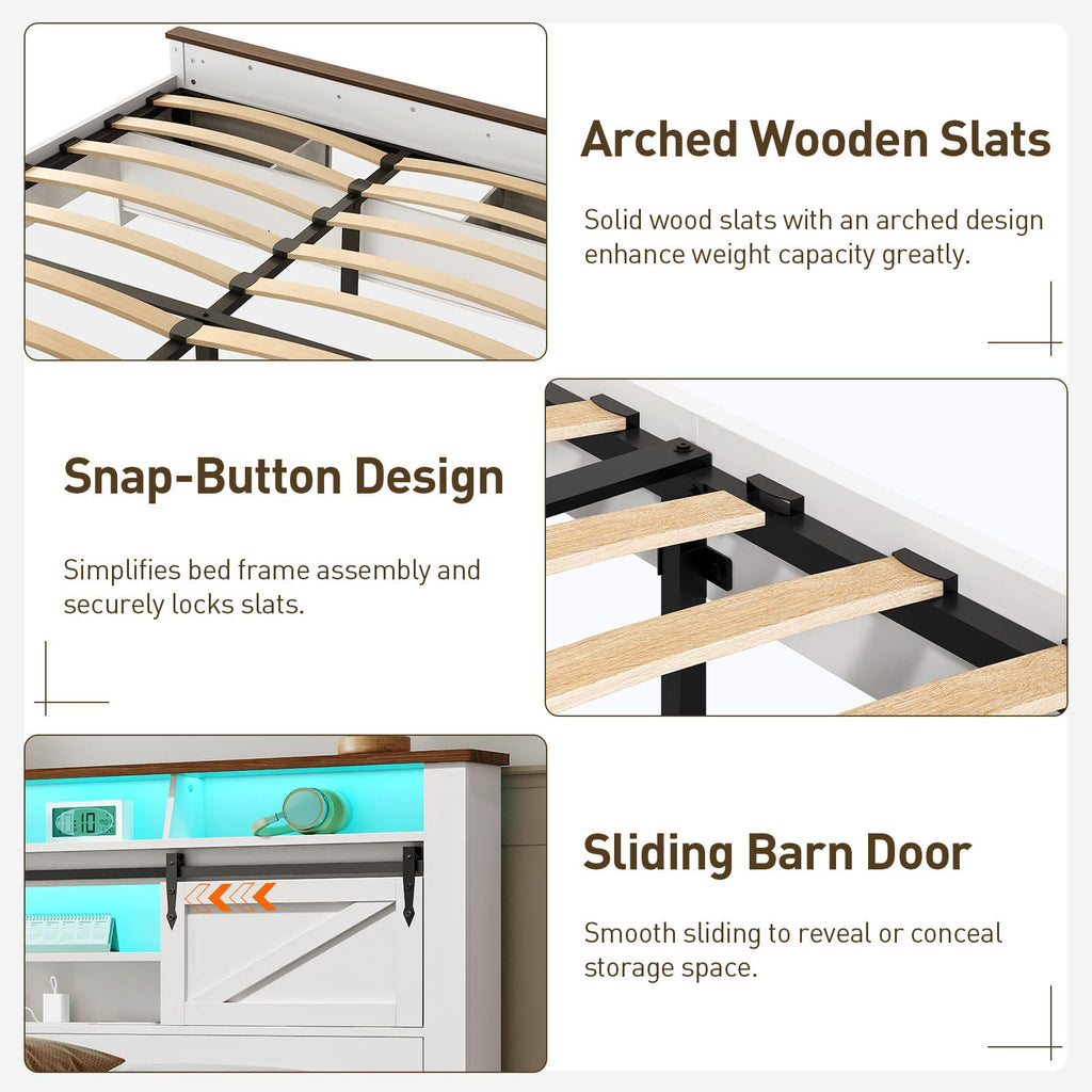 White and Walnut Full Size Storage Bed Frame Q148
