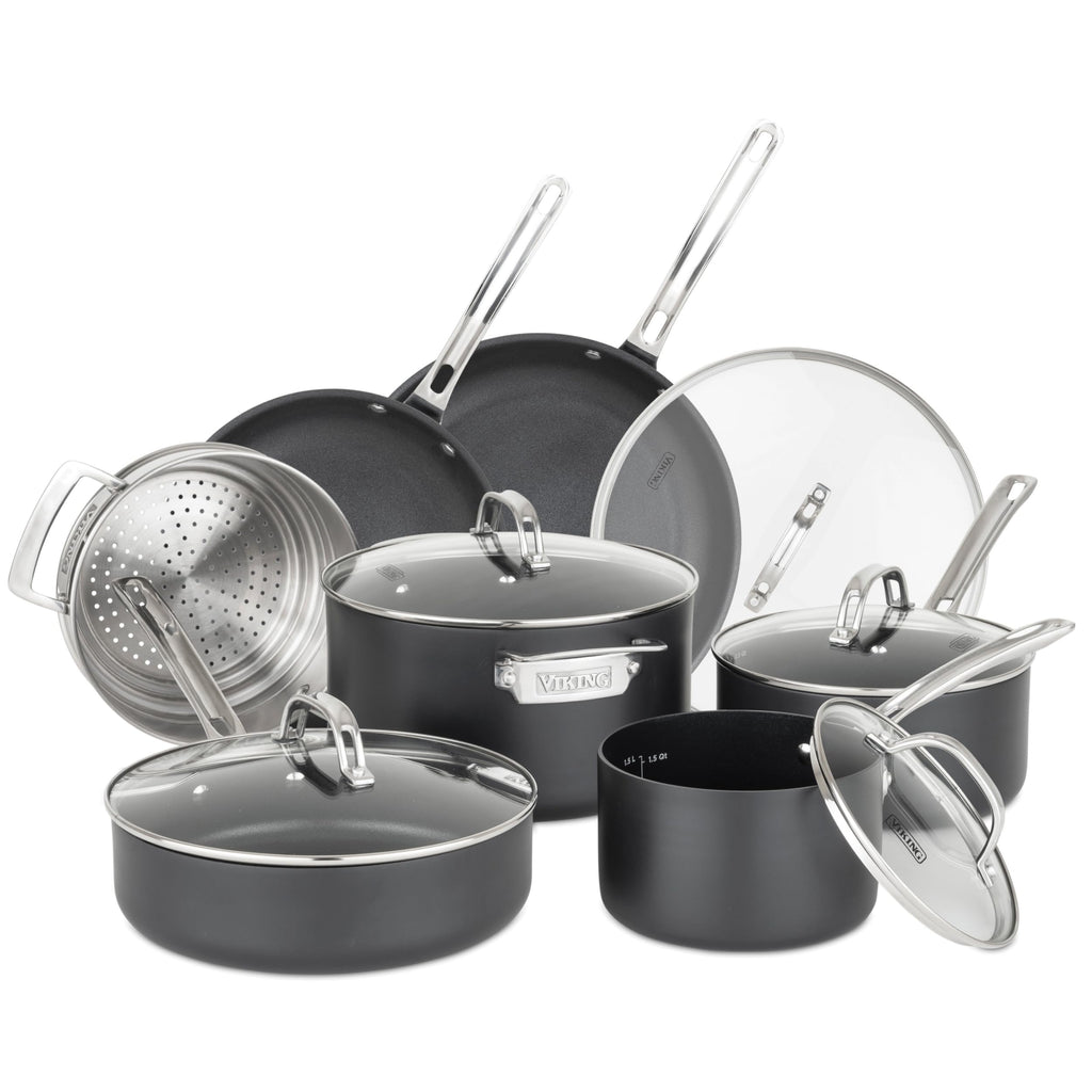 12 Piece Non Stick Hard Anodized Cookware Set with Glass Lids W482474
