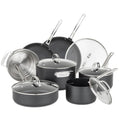 12 Piece Non Stick Hard Anodized Cookware Set with Glass Lids W482474