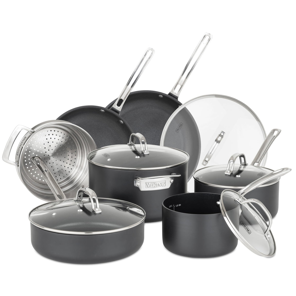 12 Piece Non Stick Hard Anodized Cookware Set with Glass Lids W482474
