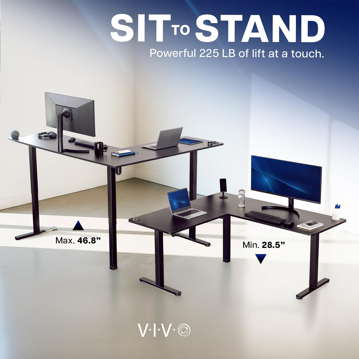 Black 75 x 63 in Corner Standing Desk P27235