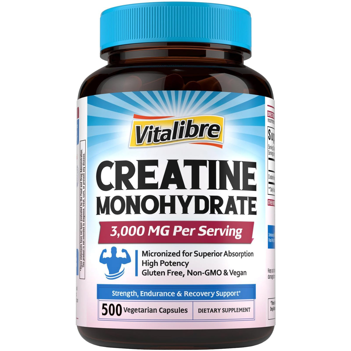 Creatine Monohydrate 3000 mg Micronized 500 Capsules W25521