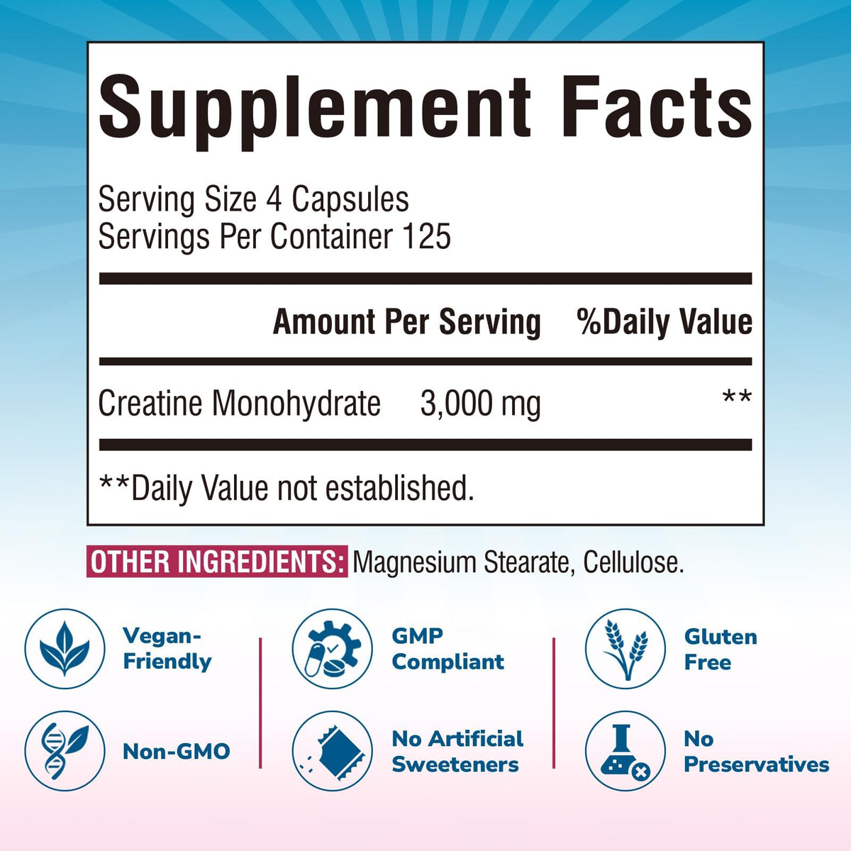 Creatine Monohydrate 3000 mg Micronized 500 Capsules W25521