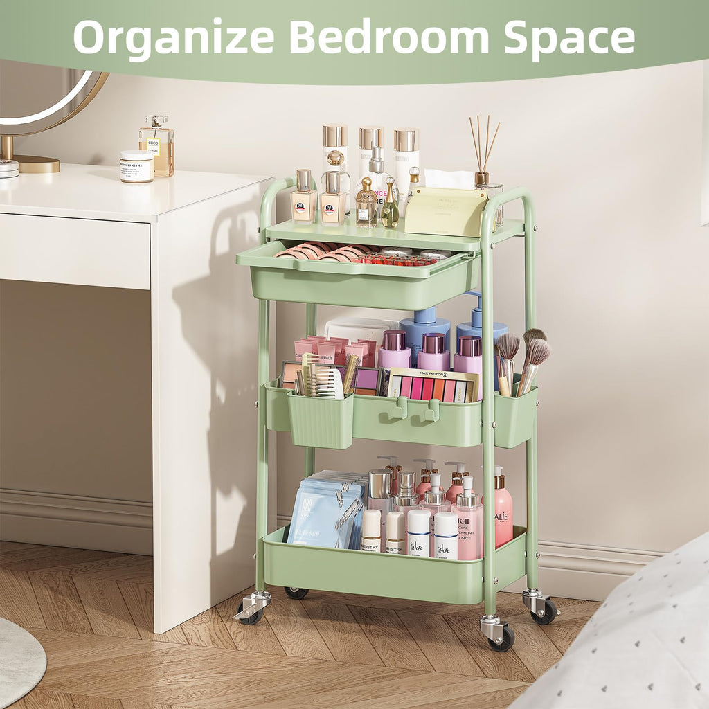 3 Tier Metal Rolling Cart with Drawer Q1758