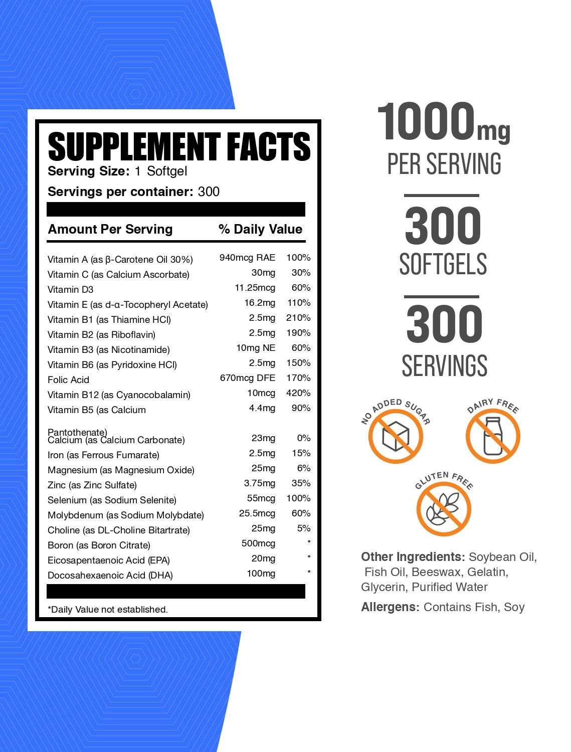 Multivitamin Softgels Gluten Free 300 Count Q670