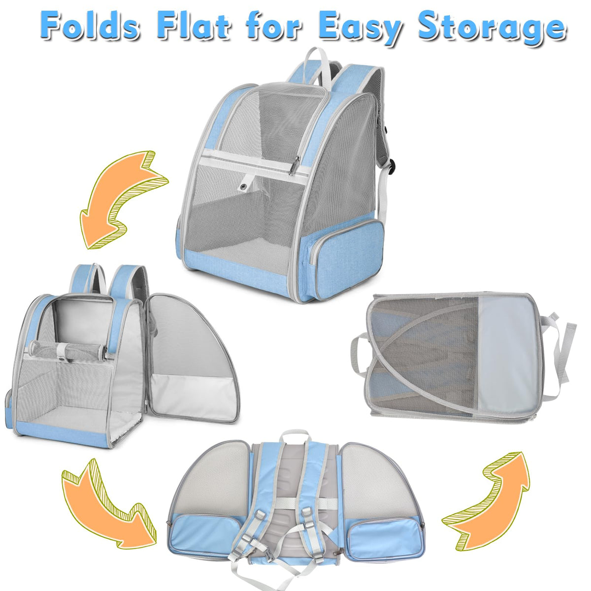 Blue Collapsible Cat Backpack Carrier with Mesh T46237