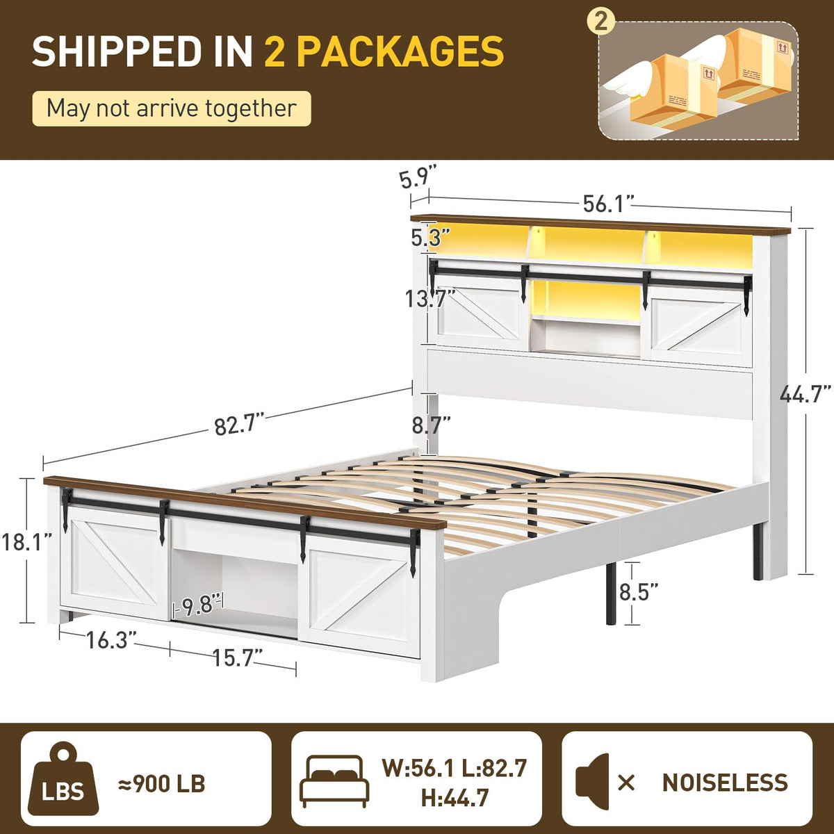 White and Walnut Full Size Storage Bed Frame Q148