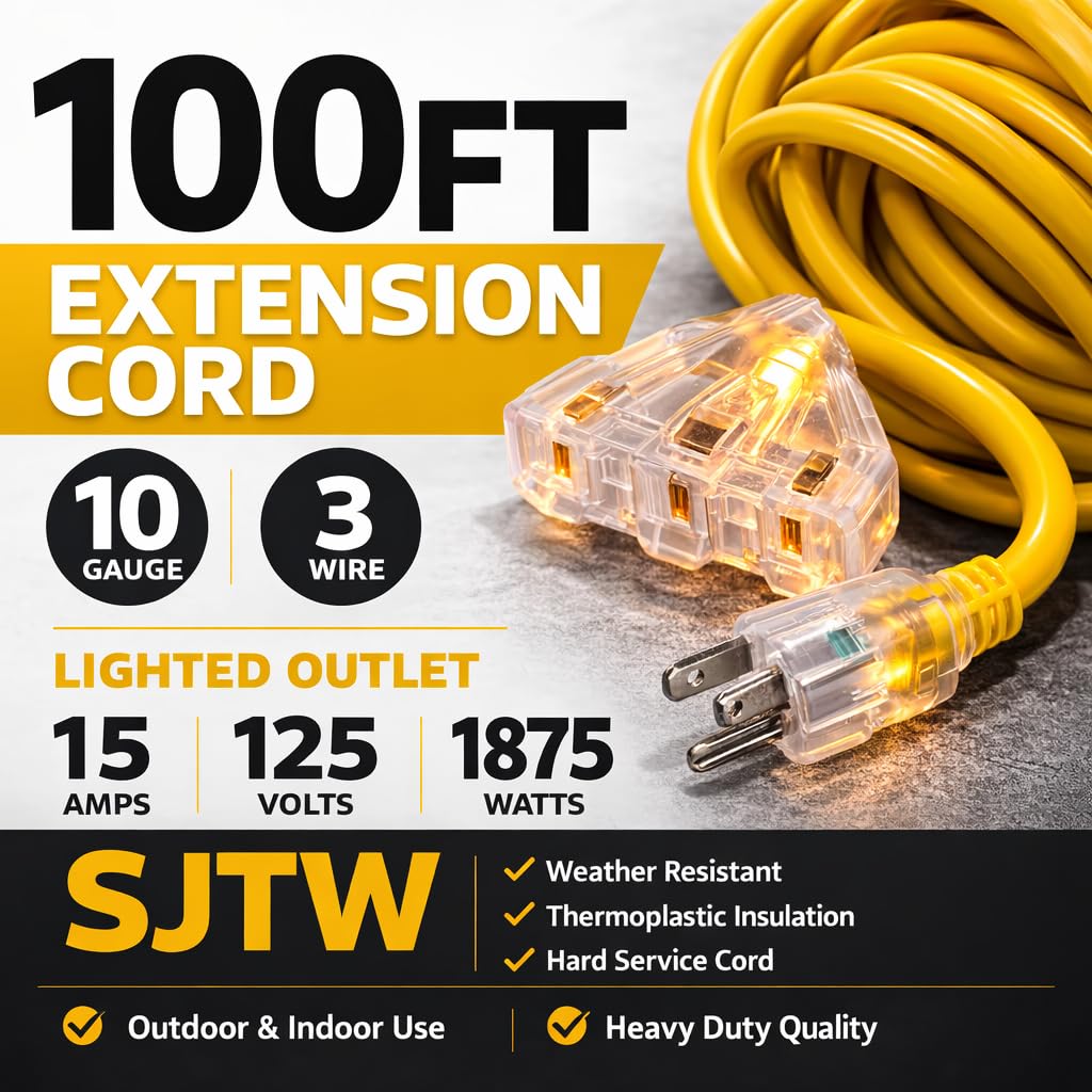 100 ft 10/3 Heavy Duty SJTW Outdoor Extension Cord N548383