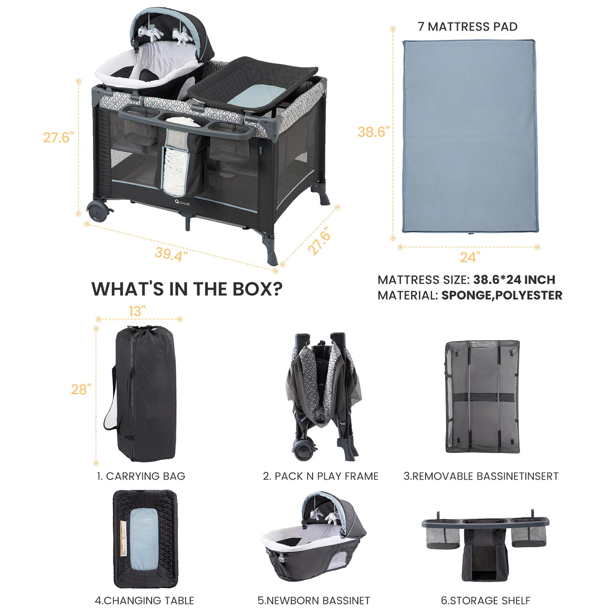 5 in 1 Foldable Baby Crib Playpen Y6106