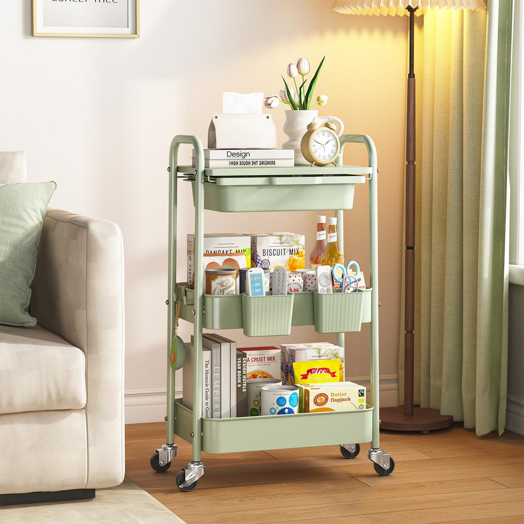3 Tier Metal Rolling Cart with Drawer Q1758