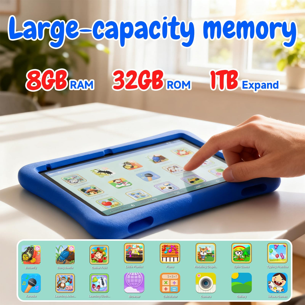 Kids Tablet 10 Inch Android 8GB RAM 32GB ROM Dual Camera 6000mAh with Case S562